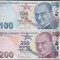 TURCIA SET / LOT : 100 LIRE 2025 ( 2009 ) prefix H - P- NEW ( P-226f ) + 200 LIRE 2024 ( 2009 ) prefix H - P-227g