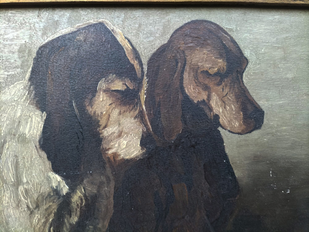 Stănescu-Câinii de pază ai regelui Ferdinand, la Castelul Peleş (1926),  pictură, Animale, Ulei, Impresionism | Okazii.ro