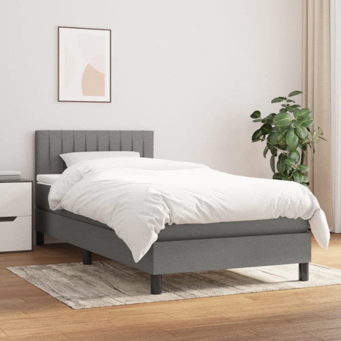 vidaXL Pat box spring cu saltea, gri &icirc;nchis, 80x200 cm, textil