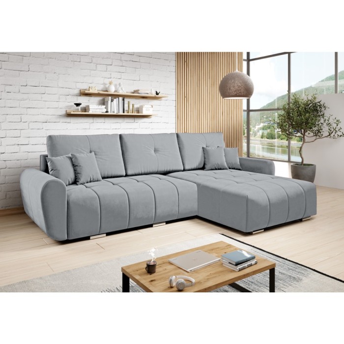 Set canapea universală pe colt extensibila, ţesătură gri deschis, LONGA ROH