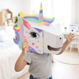 Set Creativ Masca 3D Unicorn din Hartie, Include 4 Markere, Alb, DIY pentru Copii 3+, CMCLASS