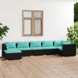 vidaXL Set mobilier de grădină cu perne, 7 piese, negru, poliratan 3101825