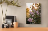 Tablou Canvas, "Flori de liliac &icirc;n amurgul verii", Flori, Mov, Frunze, Soare, Lumina, Ramuri, Bl&acirc;ndețe, Grădină, Natură, 26 x 39 cm, CMCLASS
