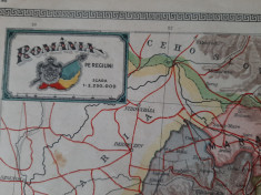 Harta &amp;quot;Romania pe regiuni&amp;quot; din atlasul C. Teodorescu 1924 foto