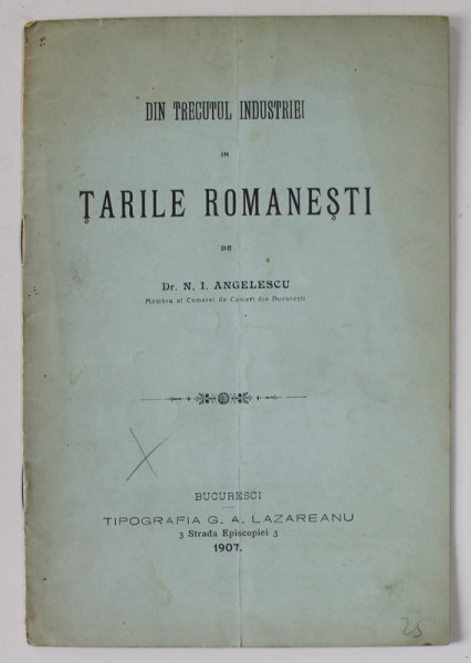 DIN TRECUTUL INDUSTRIEI IN TARILE ROMANESTI de N.I. ANGELESCU , 1907