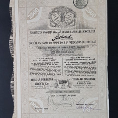 Actiune 1924 de la soc. pt. fabr. ciocolatei SUCHARD titlu 5 actiuni purtator