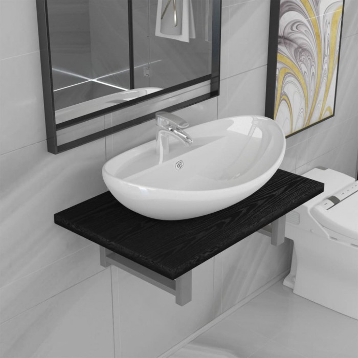 vidaXL Set mobilier de baie, 2 piese, negru, ceramică 279337
