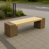 Banca stradală din beton cu piatră naturală si sezut din lemn de stejar 200cm