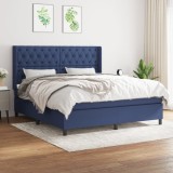VidaXL Pat continental cu saltea, albastru, 160x200cm, material textil 3131687