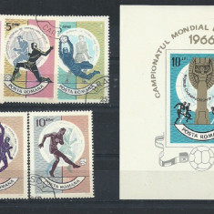ROMANIA 1966 – CM FOTBAL ANGLIA, serie deparaiata si colita, stampilate, SD92