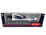 Macheta camion platforma auto 1:43 negru cu doua masini
