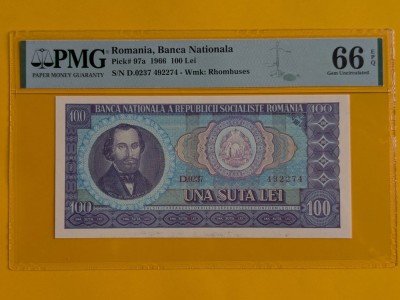 ROMANIA 100 LEI 1966 PMG 66 foto