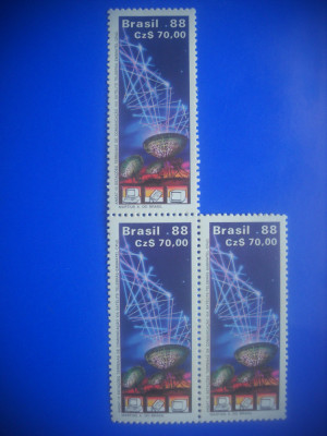 HOPCT MNH 225 ANTENA PARABOLICA COMUNICATII SATELIT 1988 -1 VAL BRAZILIA foto