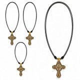 Cumpara ieftin Pachet 4 coliere auriu-crem 42 cm x 2 cu cruciulita 4,4 x 2,7 cm, Muntele Athos si Isus gravat, insertie lemn, intarsii aurii, snur negru reglabil