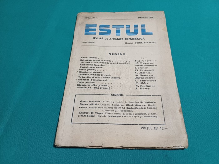 ESTUL *REVISTĂ DE AFIRMARE ROM&Acirc;NEASCĂ / ANUL I, NR. I / IANUARIE 1940 * 010