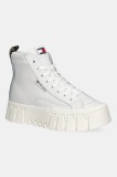 Tommy Jeans sneakers din piele TJW VULC FLATFORM LEOPARD culoarea bej, EN0EN02858