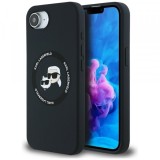 Husa MagSafe pentru Apple iPhone 16e, Karl Lagerfeld, Silicone Karl &amp; Choupette&#039;s Heads, Neagra