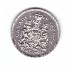 Moneda Canada 50 cents/centi 1969, stare buna, curata