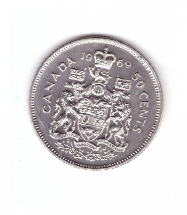 Moneda Canada 50 cents/centi 1969, stare buna, curata