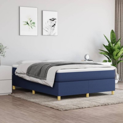 vidaXL Cadru de pat box spring, albastru, 140x190 cm, textil foto