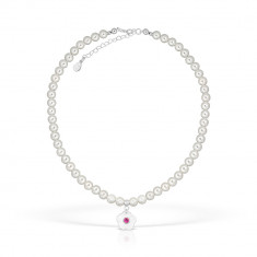 Colier perle si floricica din argint, rubin, lungime 35 - 40 cm foto