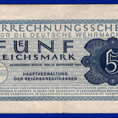 (6) BANCNOTA (CERTIF COMPENSARE) GERMANIA - 5 REICHSMARK 1944, TRUPELE WEHRMACHT