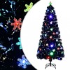 VidaXL Brad Crăciun cu LED fulgi de zăpadă, negru 180 cm fibră optică 328463
