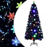 vidaXL Brad Crăciun cu LED fulgi de zăpadă, negru 180 cm fibră optică