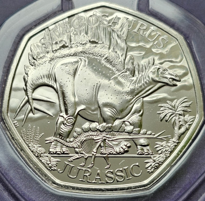 50 pence 2024 Marea Britanie, Stegosaurus, Brilliant unc, Coincard foto