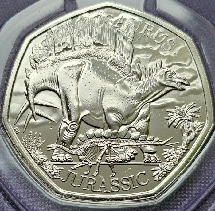 50 pence 2024 Marea Britanie, Stegosaurus, Brilliant unc, Coincard