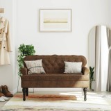 Cumpara ieftin Banchetă cu spătar maro 119,5x64,5x75 cm piele &icirc;ntoarsă eco.
