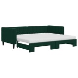 Cumpara ieftin Pat de zi cu extensie si saltele verde inchis 90x200 cm catifea