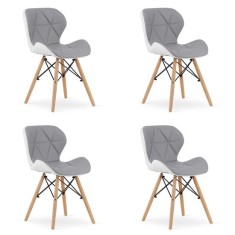 Set 4 scaune stil scandinav, Artool, Lago, piele ecologica, lemn, gri si alb, 47x52x73 cm GartenVIP DiyLine
