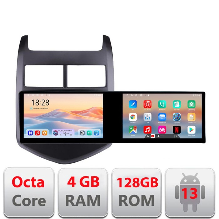 Navigatie Chevrolet Aveo 2010-2013 Kit-aveo10 Edotec 2 ecrane 8 core 4+128 21.6 inch Incell android Wifi 5Ghz gps internet CarStore Technology