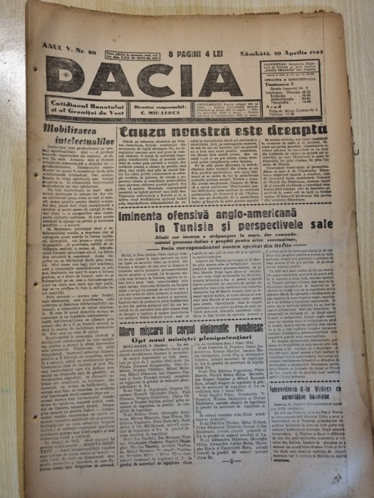 Dacia 10 aprilie 1943-art. cele 2 patrii romane,stiri de pe front,