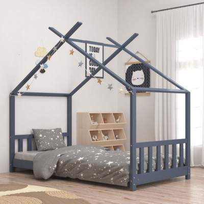 vidaXL Cadru de pat de copii, gri, 70 x 140 cm, lemn masiv de pin foto