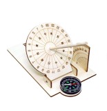 Ceas solar lemn DIY cu busola, kit educativ STEM, sundial, orientare, astronomie, invatare timp, constructie manuala copii adulti hobby