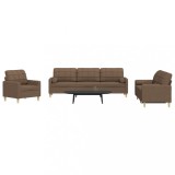 VidaXL Set de canapele cu perne decorative, 3 piese, maro, textil