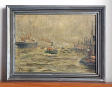 Peisaj marin - pictura originala ulei pe panza, tablou semnat 46x36cm, Marine, Impresionism