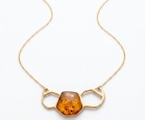 Cumpara ieftin Colier din Argint 925 Placat cu Aur , zGolden Honeycomb, cu Chihlimbar Natural Cognac, 40+5 cm, 5.42g