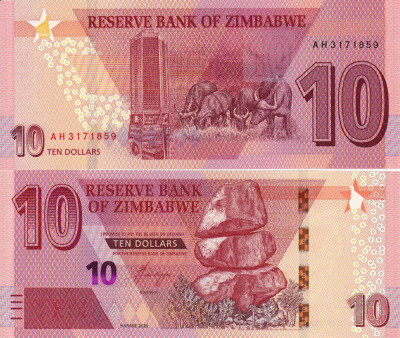 ZIMBABWE 10 dollars 2020 UNC!!! foto