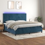Cumpara ieftin Pat cu arcuri, saltea și LED, bleumarin, 200x200 cm, catifea