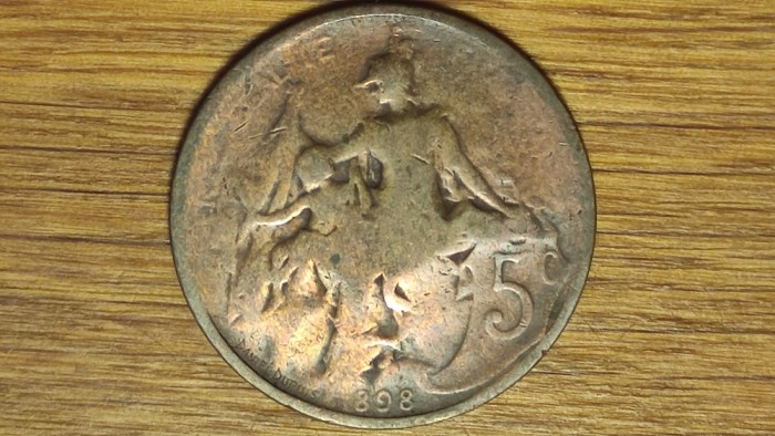 Franta - moneda de colectie bronz - 5 centimes 1898 - Paris - an rar !