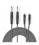 Cablu audio stereo Nedis Jack 2x 6.35 mm tata - 2x RCA tata 3m gri