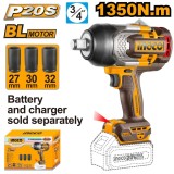 Masina de insurubat Pistol cu impact 1900nM, 2200rom, 20V, fara acumulator P20S, Ingco CIWLI201351