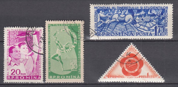 ROMANIA 1957 LP 434 AL VI-lea FESTIVAL MOSCOVA SERIE STAMPILATA