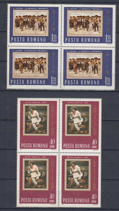 ROMANIA 1967 LP 648 - 60 ANI RASCOALA TARANILOR BLOCURI DE 4 TIMBRE MNH