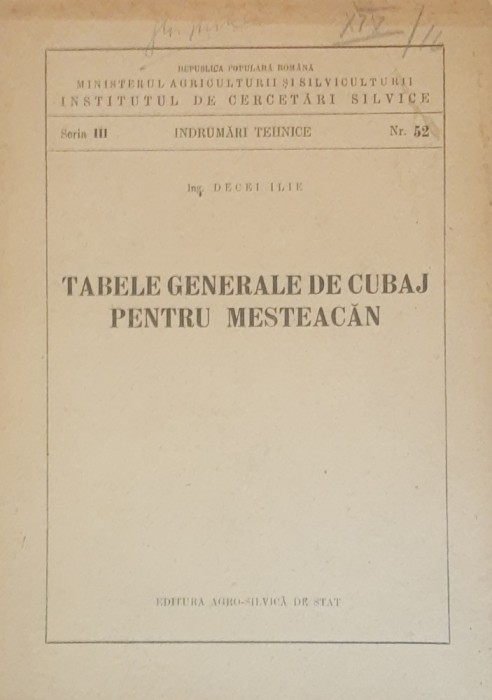 Tabele Generale De Cubaj Pentru Mesteacan - Decei Ilie