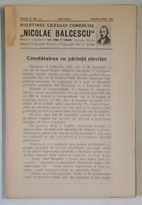 BULETINUL LICEULUI COMERCIAL NICOLAE BALCESCU , ANUL II , NUMARUL 10 , FEBRUARIE , 1941 foto