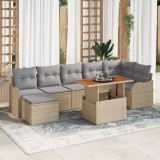 Set de canapea pentru grădină vidaXL 8 piese cu perne Bej Ratan Poli
